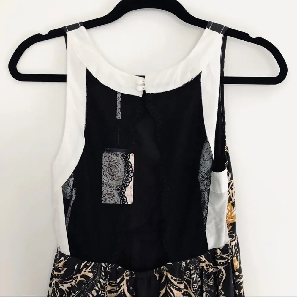 FREE PEOPLE Vintage Y2K Open Lace Back High Low Tank Mini Tea Sundress Size XS